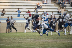 Nicholas Roos, #85, Wide receiver, running down the field getting El Camino a touchdown. Making the score 44-27. 